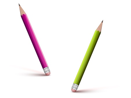 green and pink pencils with erasers on a white backgroundのイラスト素材