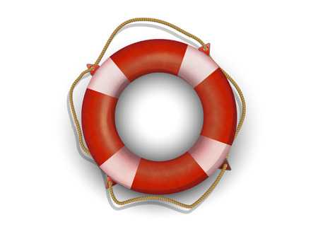 inflatable life buoy, red and white, with a rope on a white backgroundのイラスト素材