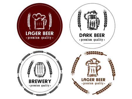 the  deisgn of beer with foam and wheat earsのイラスト素材