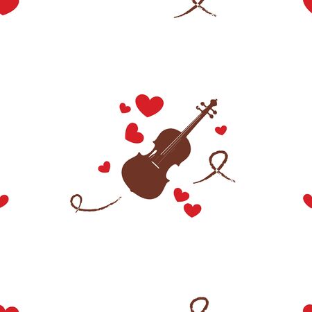 vector seamless pattern with hearts and violinのイラスト素材