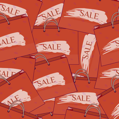 vector seamless pattern with inscriptions sale on bagsのイラスト素材