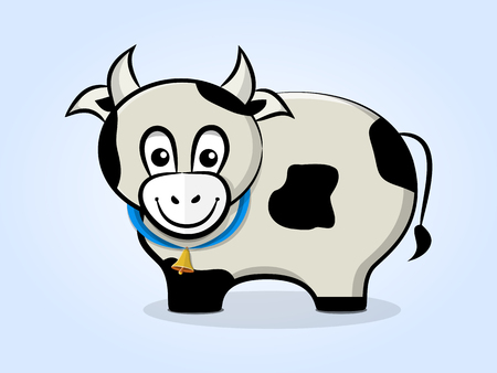 Cute, friendly cartoon cow with a bell on a ribbon. Side viewのイラスト素材