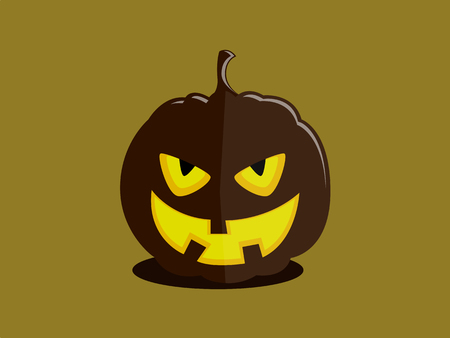 Halloween pumpkin with a cunning evil devil's face on plain backgroundのイラスト素材