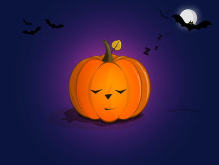 sleeping pumpkin at night before Halloween under moonの写真素材