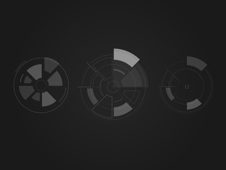 Futuristic geometric lines, shapes and circles on a black backgroundのイラスト素材