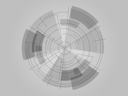 Futuristic geometric lines, shapes and circles on a grey backgroundのイラスト素材