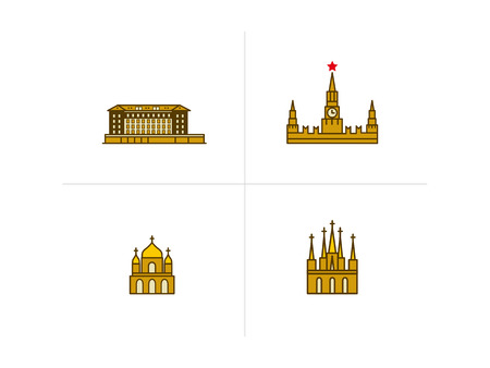 Vector icons of buildings of different architectural stylesのイラスト素材