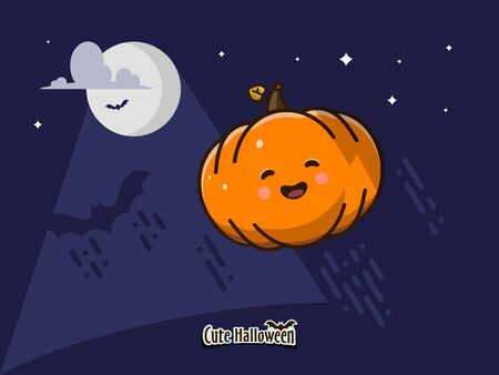 kawaii flying live pumpkin on Halloween nightのイラスト素材