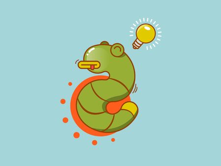 flat color fun snake icon with light bulbのイラスト素材