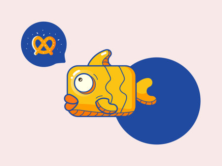 flat color fun fish icon with bubble pretzel