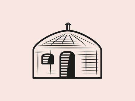 Outline drawing of a mobile home Mongolian yurt illustrationのイラスト素材
