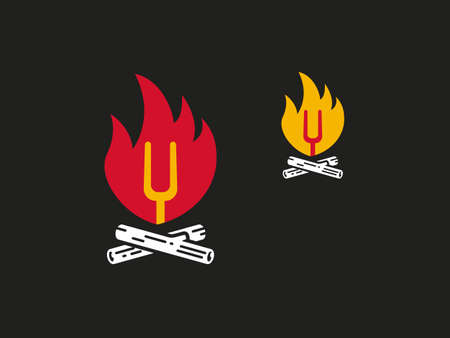 Fire blazing over wood with fork iconのイラスト素材