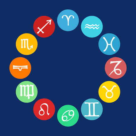 Vector multicolored icons horoscope signs in circlesのイラスト素材