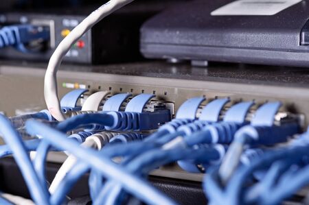 Photo of big server and wires.の写真素材