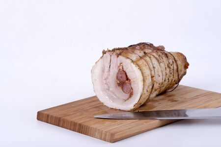 a photo of bacon baked with herbsの写真素材