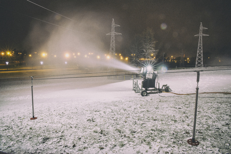 Snow cannon at night.の写真素材