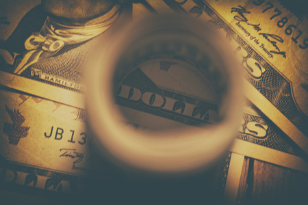  dollar bills tied with rubber bandの写真素材