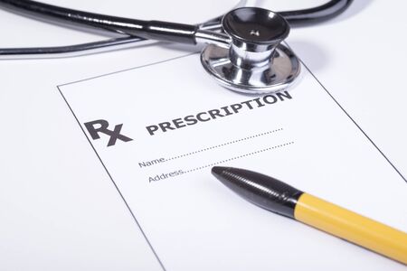 prescription form with stethoscopeの写真素材