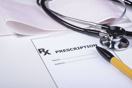 prescription form with stethoscopeの写真素材