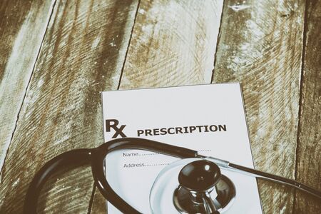 prescription form with stethoscopeの写真素材