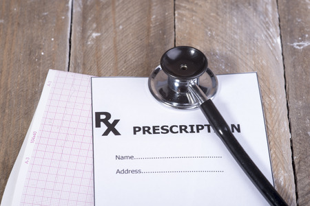 prescription form with stethoscopeの写真素材