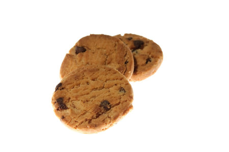 Chocolate chip cookies on white background