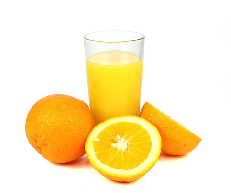 Glass of orange juice on white backgroundの写真素材
