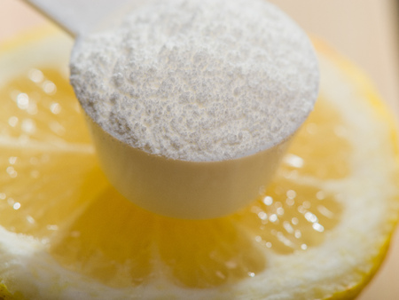 Sports supplement, creatine, hmb, bcaa, amino acid or vitamin mesure with powder. Sport nutrition concept.の写真素材