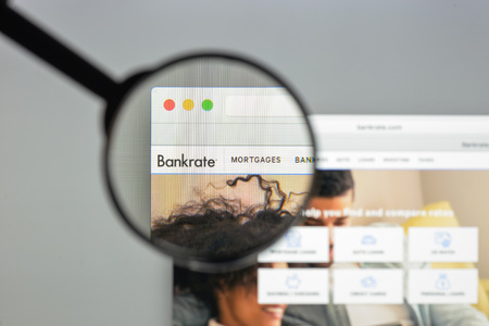 Milan, Italy - August 10, 2017: Bankrate website homepage. It is a consumer financial services company based in New York City. Bankrate.com, perhaps its best-known brand, is a personal finance website.のeditorial素材
