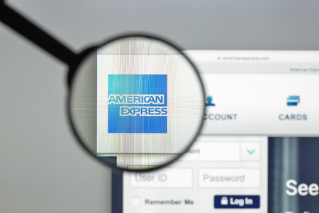 Milan, Italy - August 10, 2017: American express bank website homepage. Also known as Amex, is an American multinational financial services corporation headquartered in Three World Financial Centerのeditorial素材