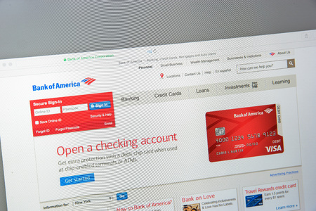 Milan, Italy - August 10, 2017: Bank of America website homepage. It is a multinational banking and financial services corporation.のeditorial素材