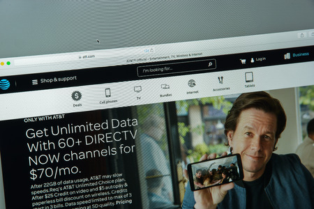 Milan, Italy - August 10, 2017: AT&T website homepage. It is an American multinational telecommunications conglomerate. AT&T logo visible.のeditorial素材