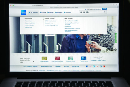 Milan, Italy - August 10, 2017: American express bank website homepage. Also known as Amex, is an American multinational financial services corporation headquartered in Three World Financial Centerのeditorial素材