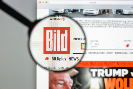 Milan, Italy - August 10, 2017: Bild website homepage. It is a German tabloid published by Axel Springer AG.. Bild logo visible.のeditorial素材