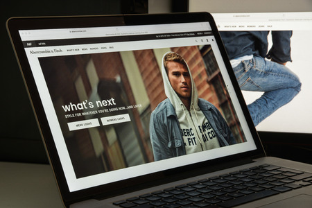 Milan, Italy August 10, 2017: Abercrombie website homepage. It an American apparel chain. Abercrombie logo visible.のeditorial素材