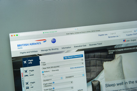 Milan, Italy - August 10, 2017: British airways website homepage. It is the largest airline in the United Kingdom based on fleet size. British airways logo visible.のeditorial素材