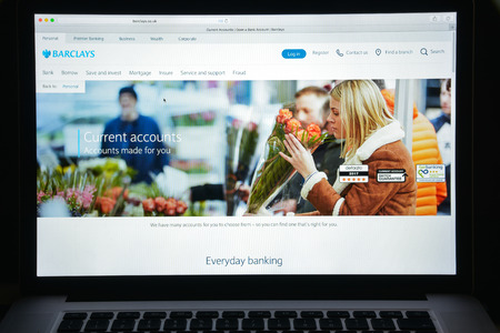 Milan, Italy - August 10, 2017: Barclays bank website homepage. It is a British multinational bank and financial services company headquartered in London. Barclays bank logo visible.のeditorial素材