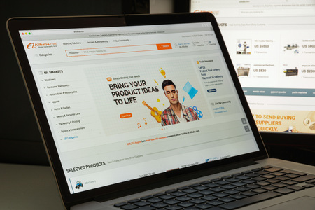 Milan, Italy - August 10, 2017: Alibaba website homepage. It is a Chinese e-commerce company. Alibaba logo visible.のeditorial素材