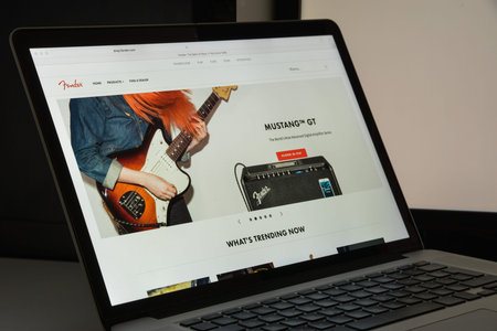 Milan, Italy - August 10, 2017: Fender website homepage. It is an American manufacturer of stringed...