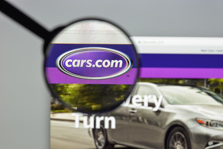 Milan, Italy - August 10, 2017: Cars.com website homepage. It is a website which was launched in June 1998. It is the second largest automotive classified site. Cars.com logo visible.のeditorial素材
