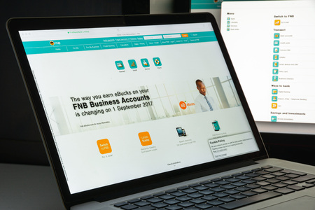 Milan, Italy - August 10, 2017: FNB bank website homepage. It is one of South Africa's "big four" banks. It is a division of First Rand Limited, a large financial services conglomerate.のeditorial素材
