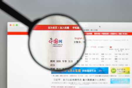 Milan, Italy - August 10, 2017: China.com website homepage. It is a web portal authorized by the People's Republic of China.. China.com logo visible.のeditorial素材