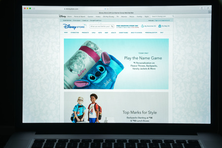 Milan, Italy - August 10, 2017: disneystore.com website homepage. It is an American diversified multinational mass media and entertainment conglomerate. disney store logo visible.のeditorial素材