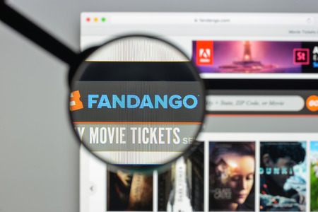 Milan, Italy - August 10, 2017: Fandango website homepage. It is an American corporation that sells movie tickets via the telephone and the Internet. Fandango logo visible.のeditorial素材
