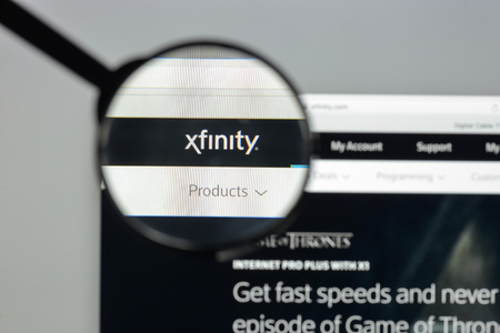 Milan, Italy - August 10, 2017: Xfinity website homepage. It is a brand of Comcast Cable Communications, LLC, a subsidiary of the Comcast Corporation. Xfinity logo visible.のeditorial素材