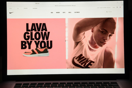 Milan, Italy - May 7, 2017: Nike website homepage. It's a fashion e-commerce store.のeditorial素材