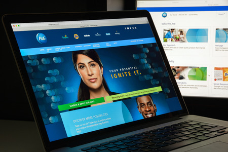 Milan, Italy - August 10, 2017: Procter and Gamble website homepage. It is an American consumer goods corporation. P&G logo visible.のeditorial素材