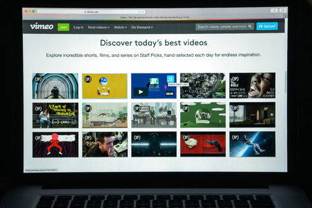 Milan, Italy - August 10, 2017: Vimeo website homepage. It is a video-sharing website in which users can upload, share and view videos. Vimeo logo visible.のeditorial素材