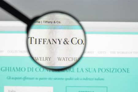 Milan, Italy - August 10, 2017: Tiffany website homepage. It is an American luxury jewelry and specialty retailer. Tiffany logo visible.のeditorial素材