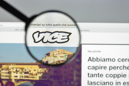 Milan, Italy - August 10, 2017: Vice.com website homepage. It is a print magazine and website focused on arts, culture, and news topics. Vice logo visible.のeditorial素材
